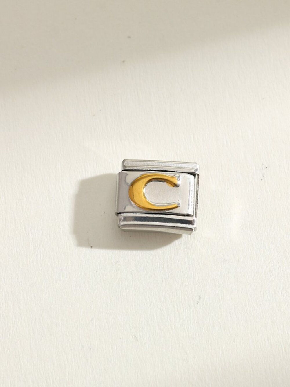 Letter C Raised Gold and Silver Initial 9mm Stainless Steel Italian Charm